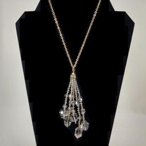 A New Day Gold Chain Gray Glass Faceted Chunky Bead Long Tassel Pendant Necklace
